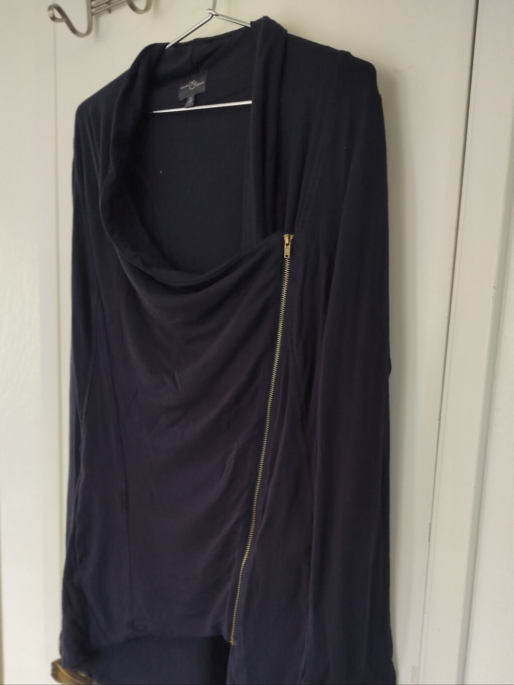 Market & Spruce French Terry Asymmetrical Zip Cardigan 95% Rayon Navy Medium